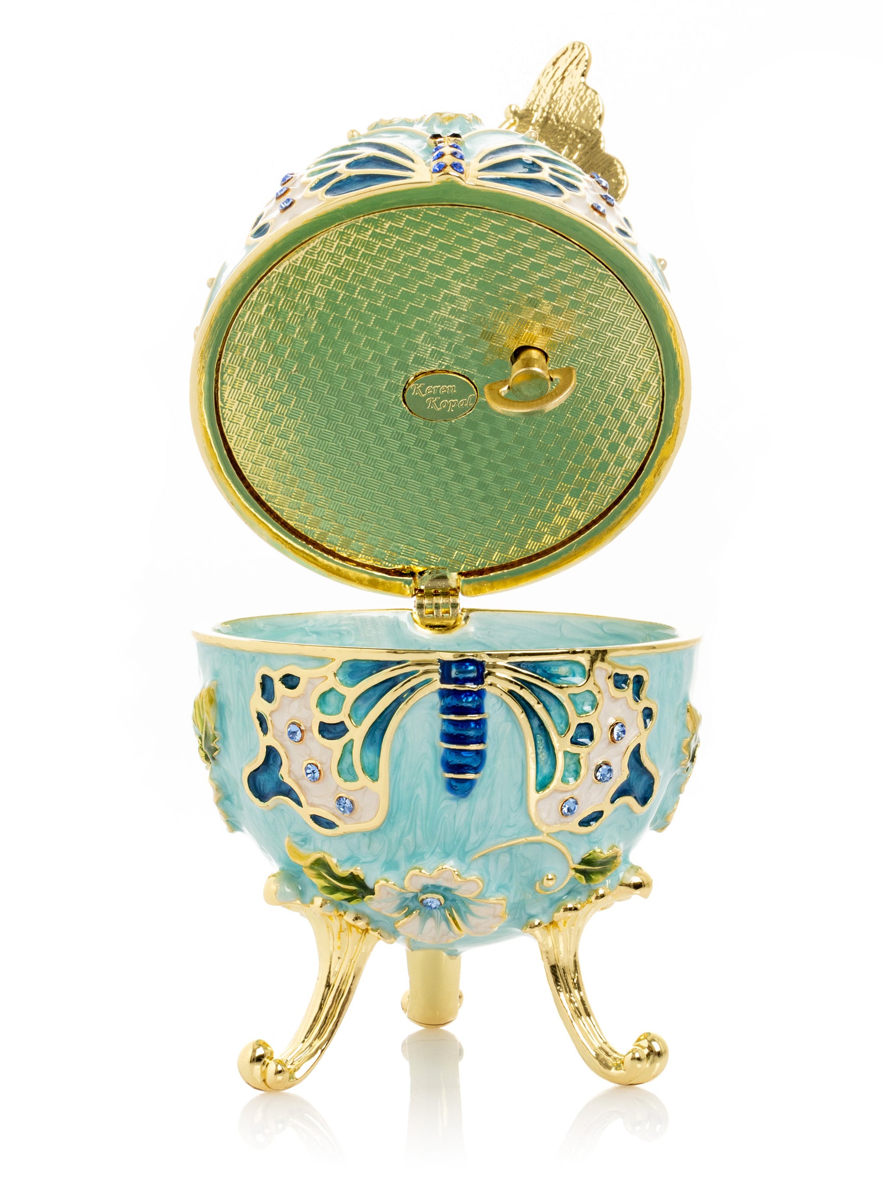 Keren Kopal Turquoise Faberge Egg with Flowers and Butterfly