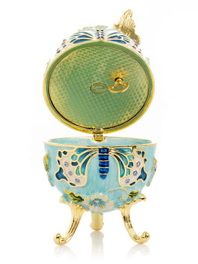 Keren Kopal Turquoise Faberge Egg with Flowers and Butterfly