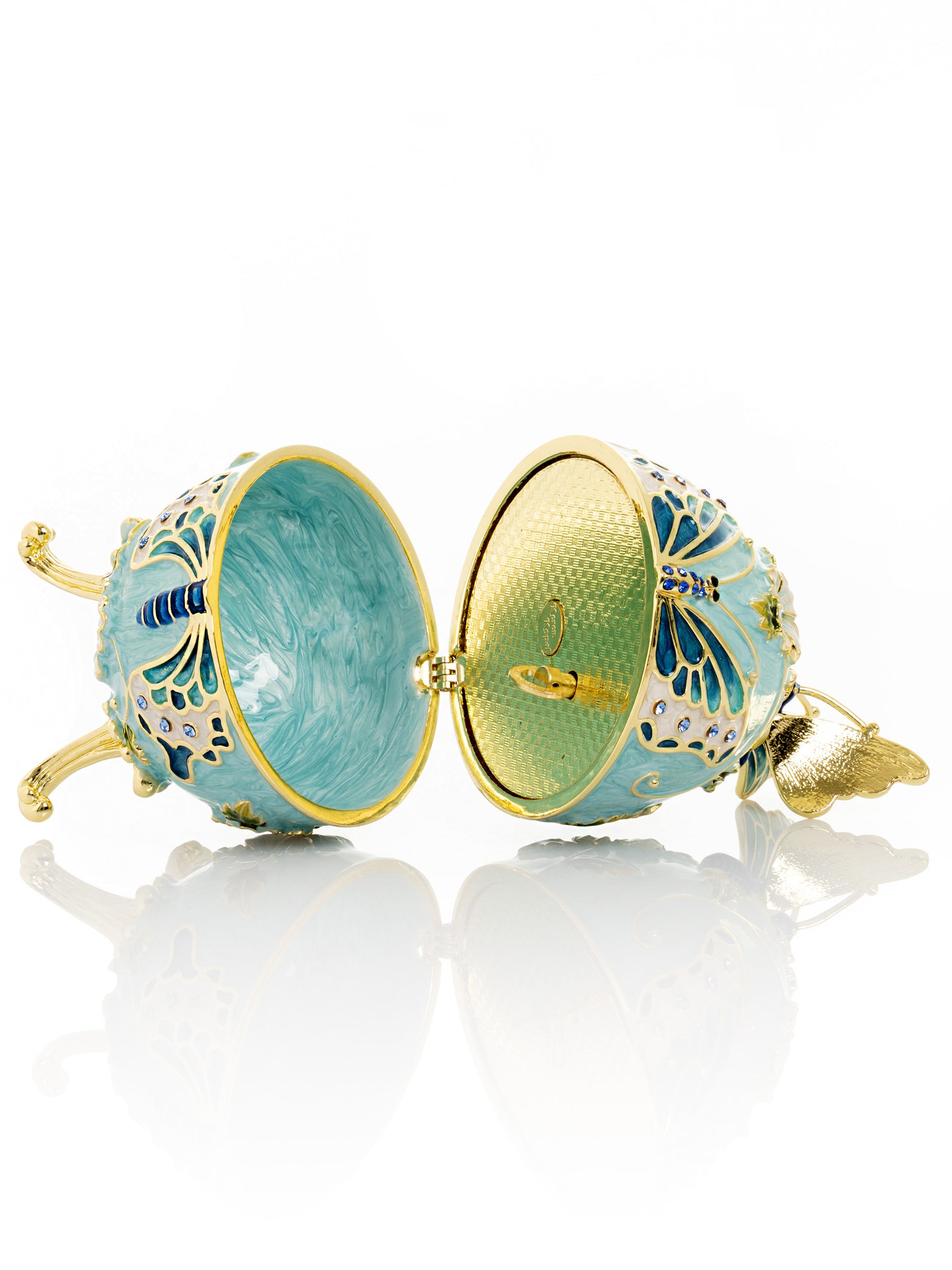 Keren Kopal Turquoise Faberge Egg with Flowers and Butterfly