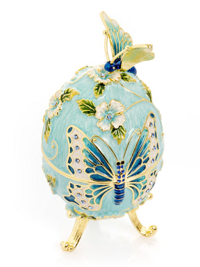 Keren Kopal Turquoise Faberge Egg with Flowers and Butterfly