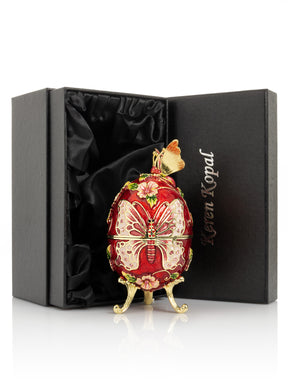 Keren Kopal Red Faberge Egg with Flowers and Butterfly