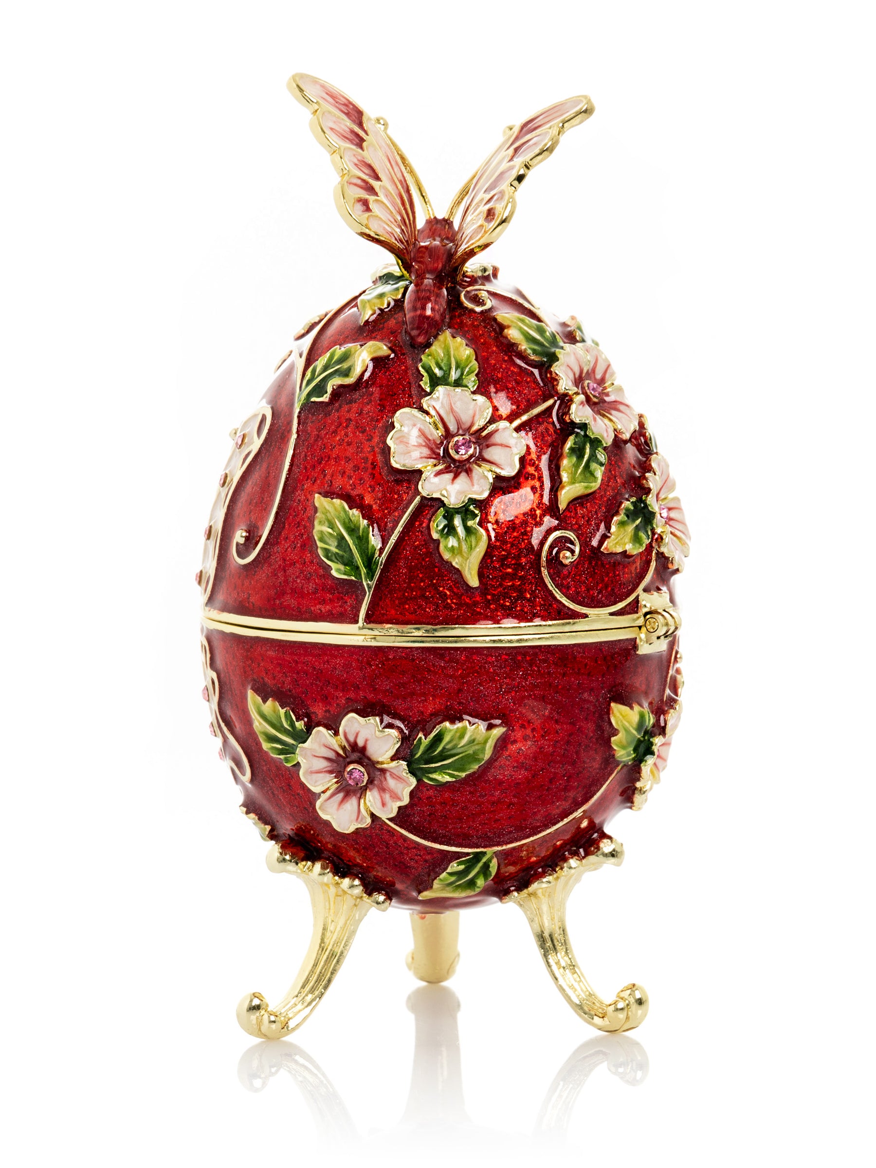 Keren Kopal Red Faberge Egg with Flowers and Butterfly