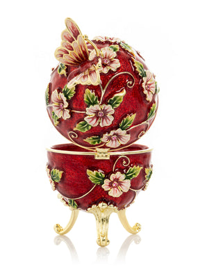 Keren Kopal Red Faberge Egg with Flowers and Butterfly