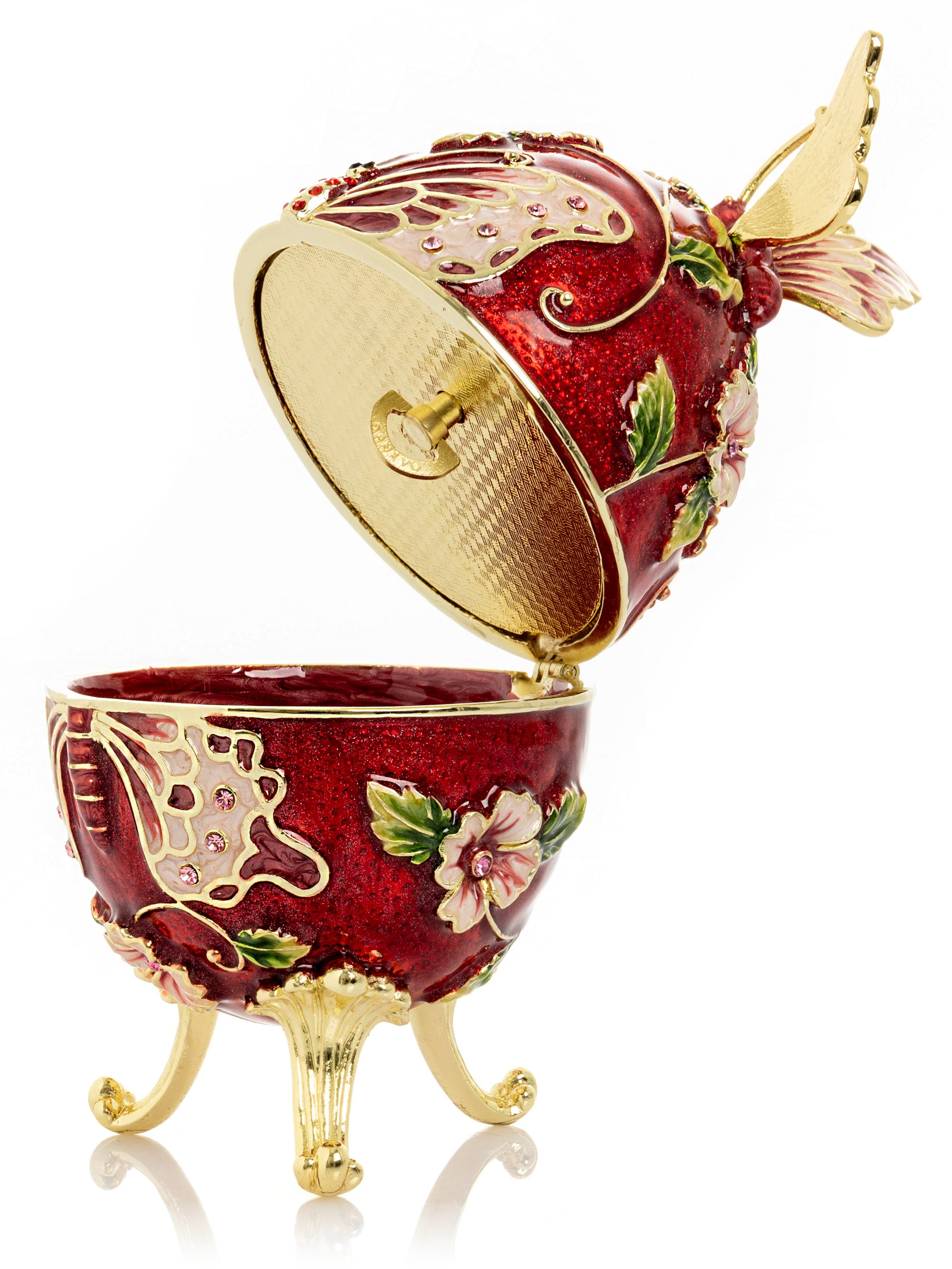 Keren Kopal Red Faberge Egg with Flowers and Butterfly