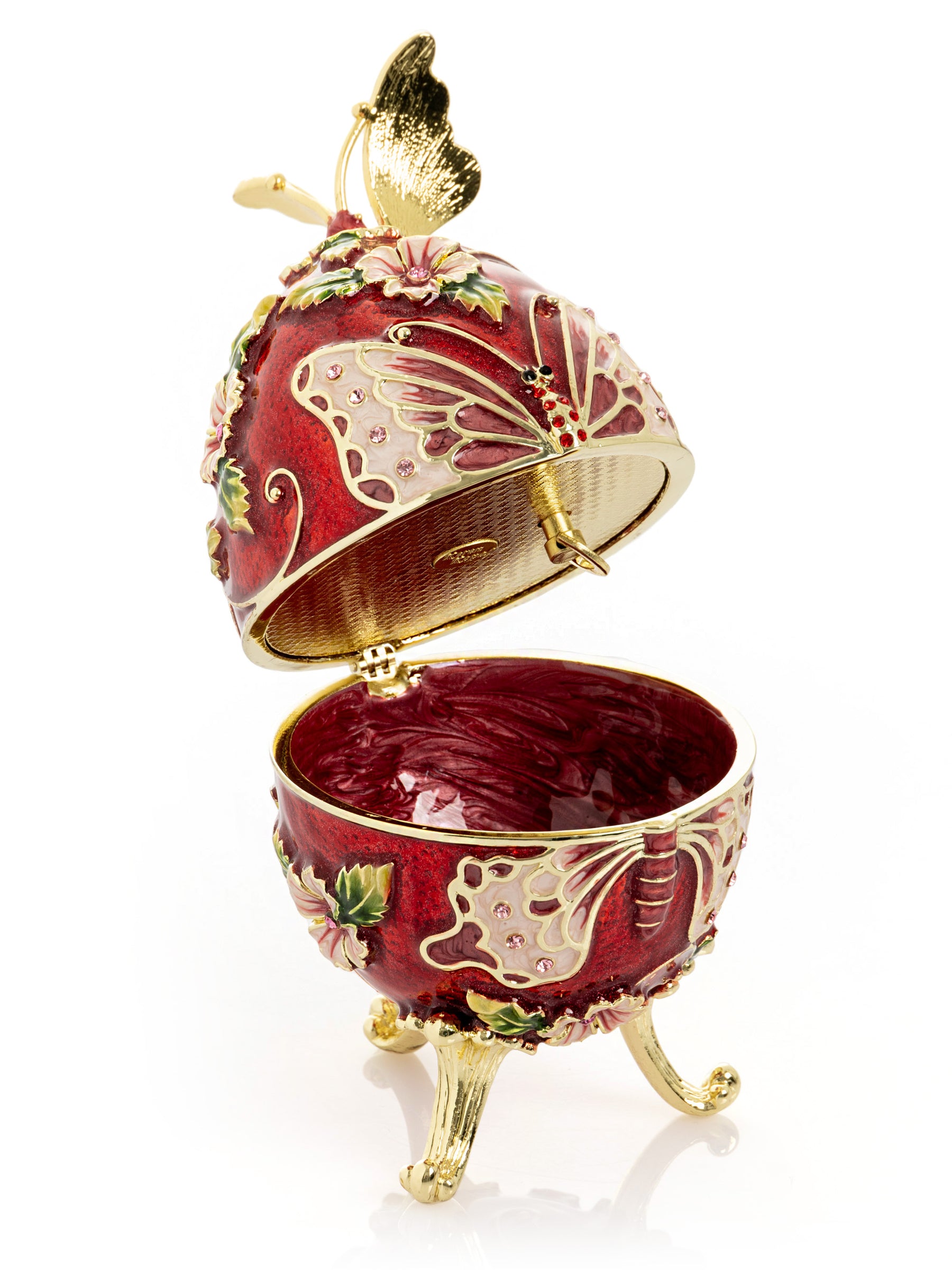 Keren Kopal Red Faberge Egg with Flowers and Butterfly