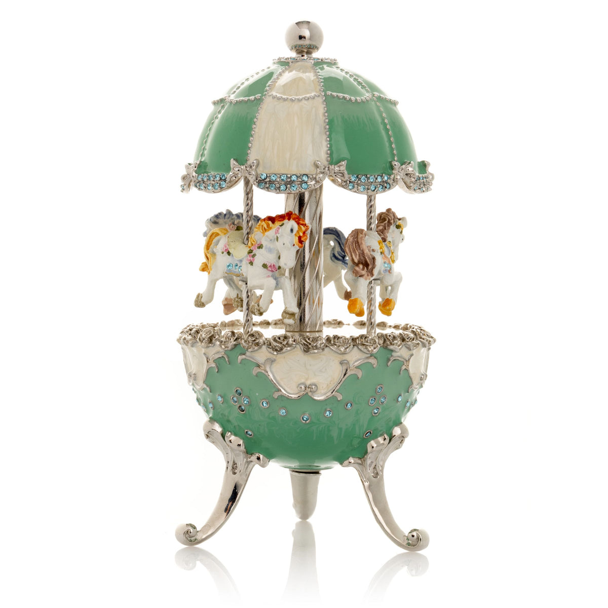 Light Blue Carousel Faberge Egg with White Royal Horses