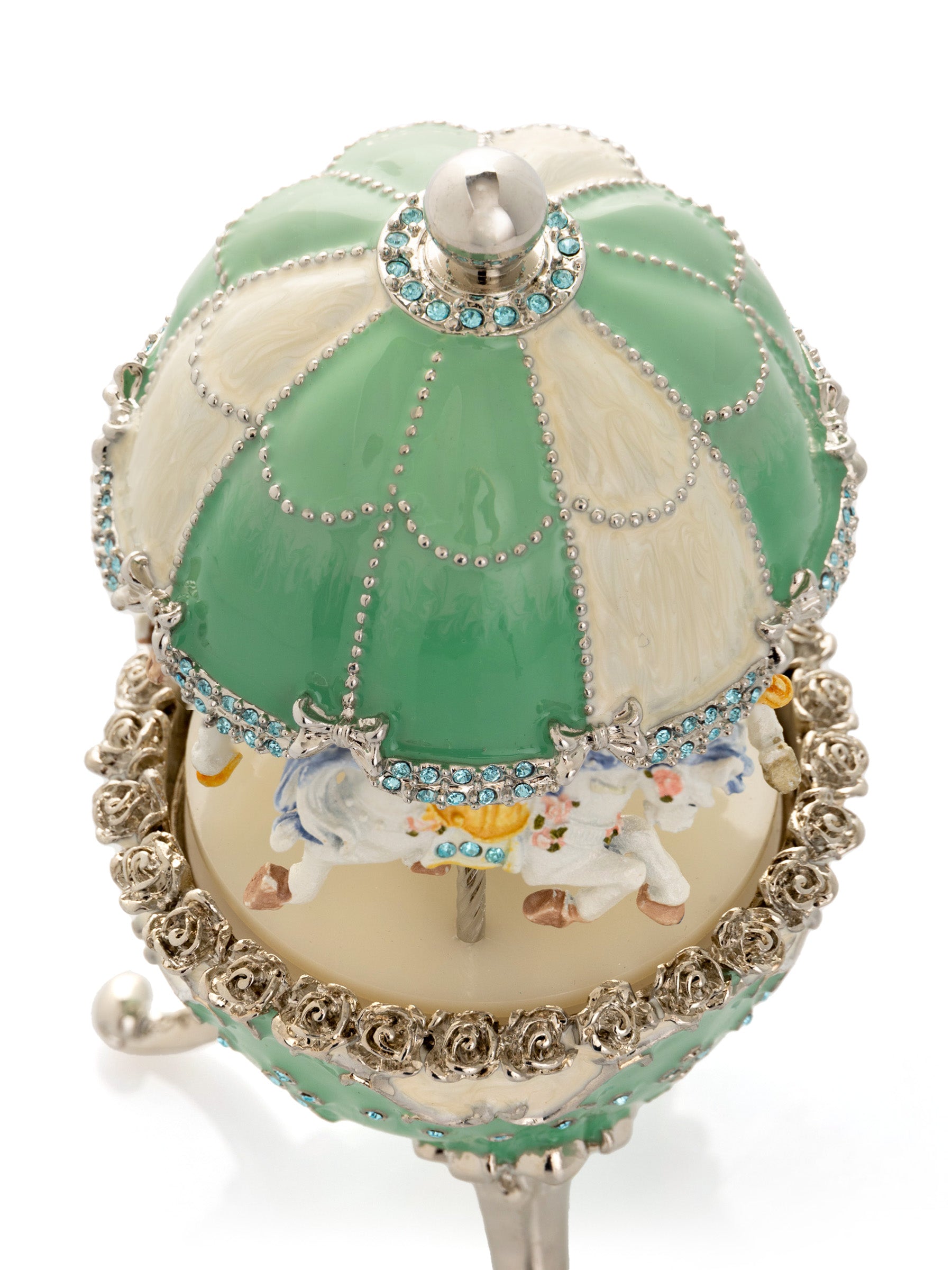 Light Blue Carousel Faberge Egg with White Royal Horses