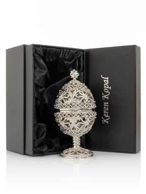 Keren Kopal Silver Faberge Egg with Clock Inside