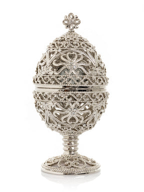 Keren Kopal Silver Faberge Egg with Clock Inside