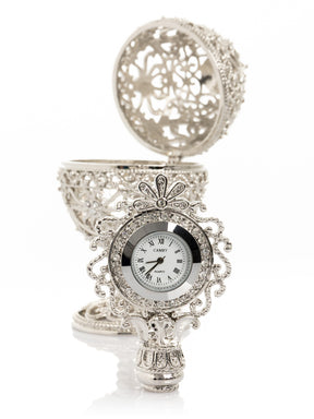 Keren Kopal Silver Faberge Egg with Clock Inside