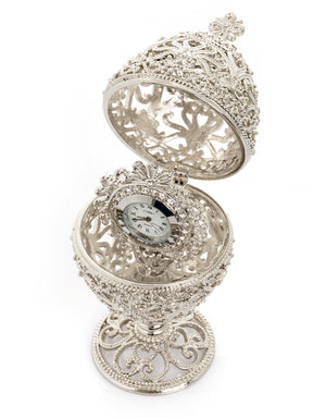 Keren Kopal Silver Faberge Egg with Clock Inside