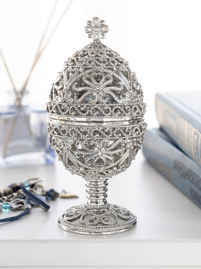 Keren Kopal Silver Faberge Egg with Clock Inside