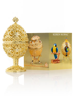 Keren Kopal Gold Faberge Egg with Clock Inside