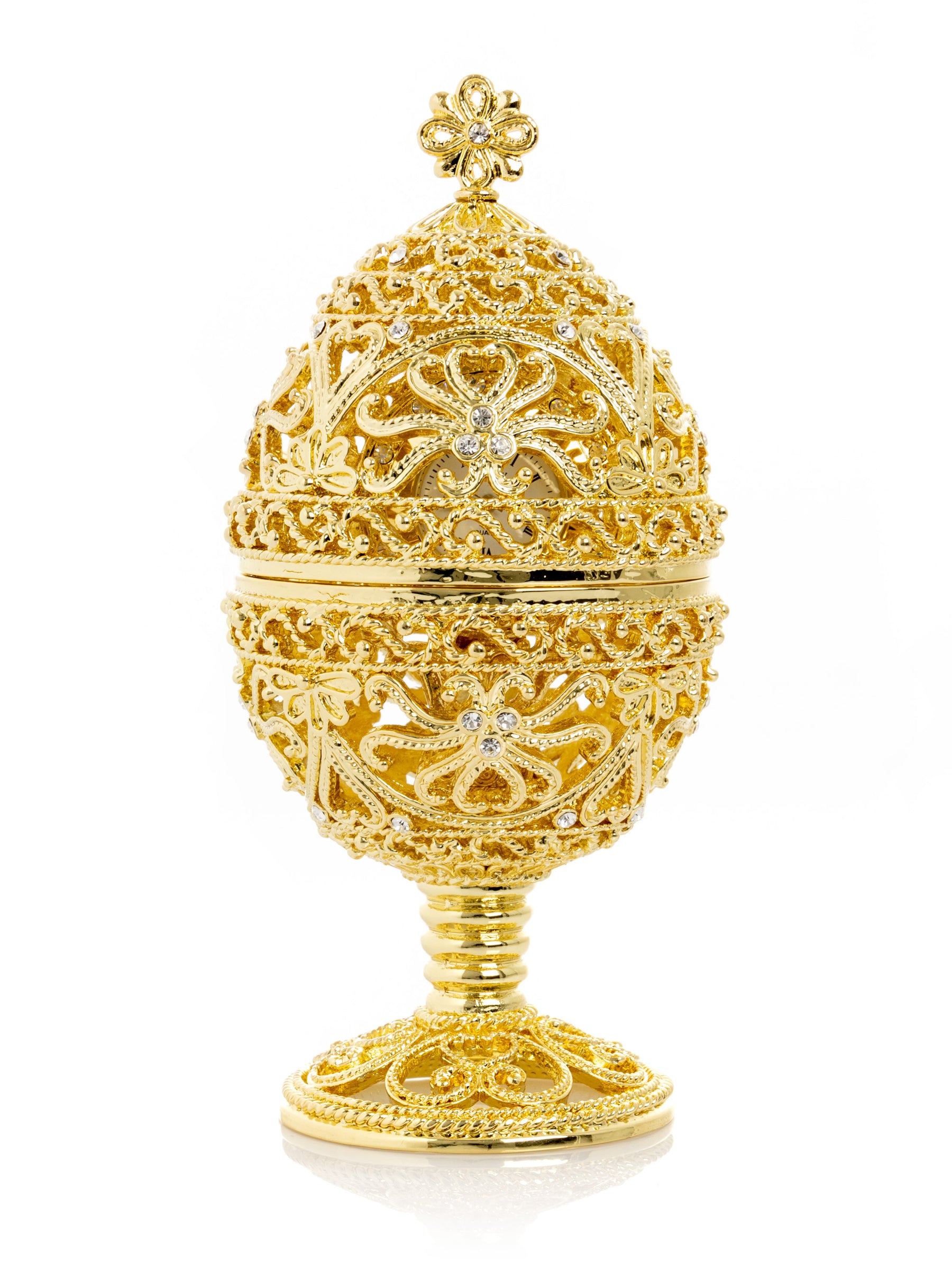 Keren Kopal Gold Faberge Egg with Clock Inside