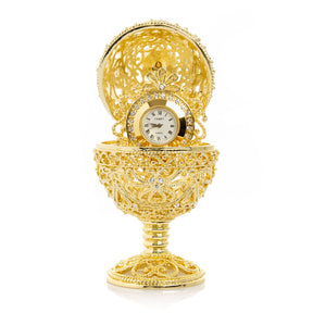 Keren Kopal Gold Faberge Egg with Clock Inside