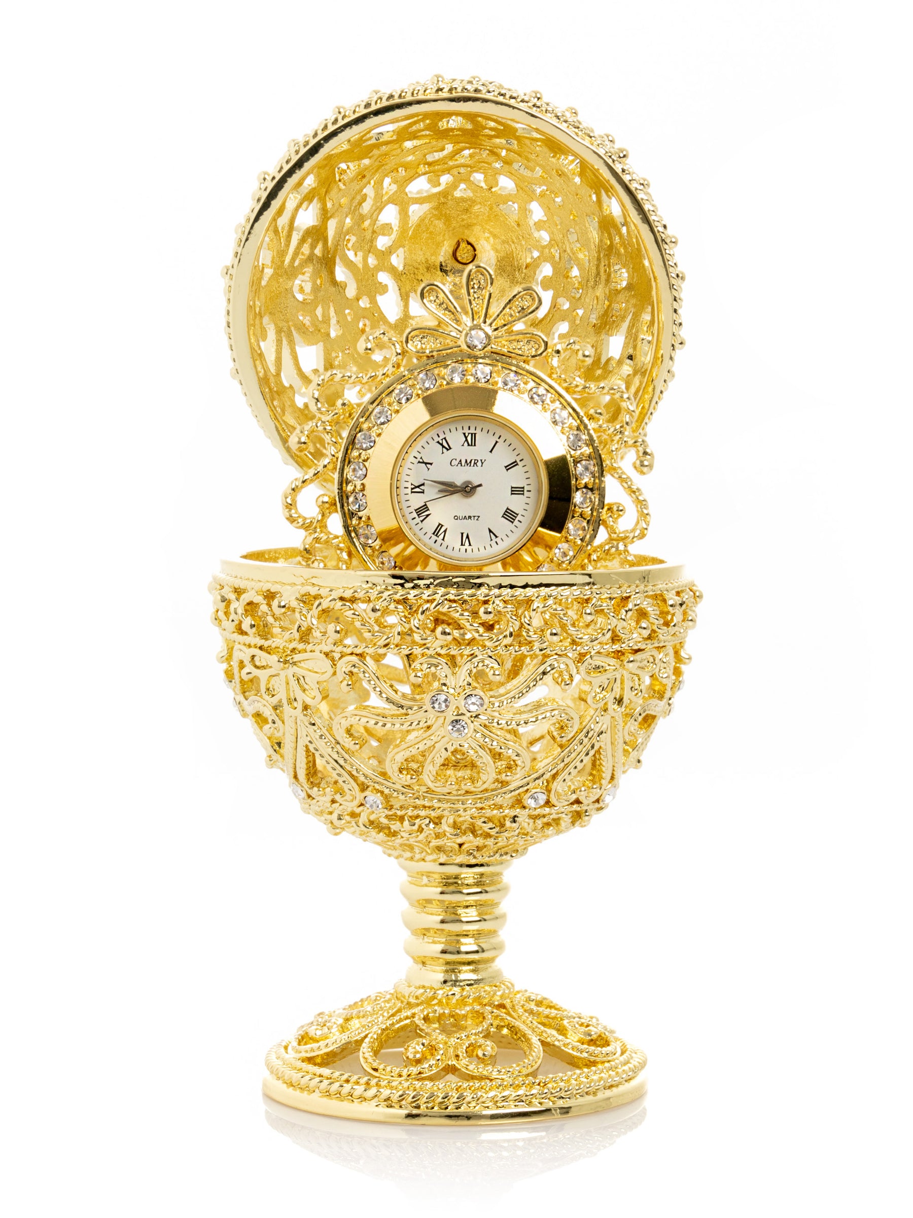 Keren Kopal Gold Faberge Egg with Clock Inside