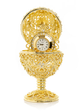 Keren Kopal Gold Faberge Egg with Clock Inside