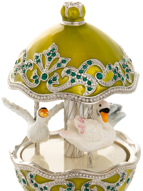 Green Wind Up Carousel with White Swans