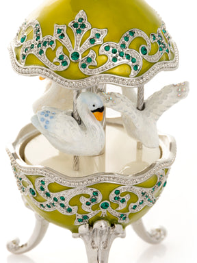 Green Wind Up Carousel with White Swans