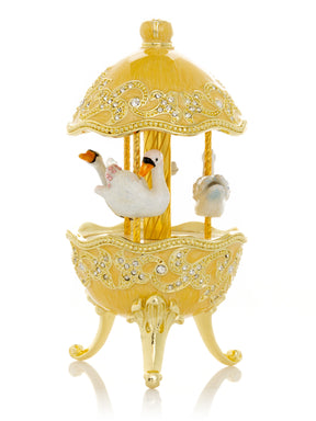 Yellow Carousel Egg with White Swans