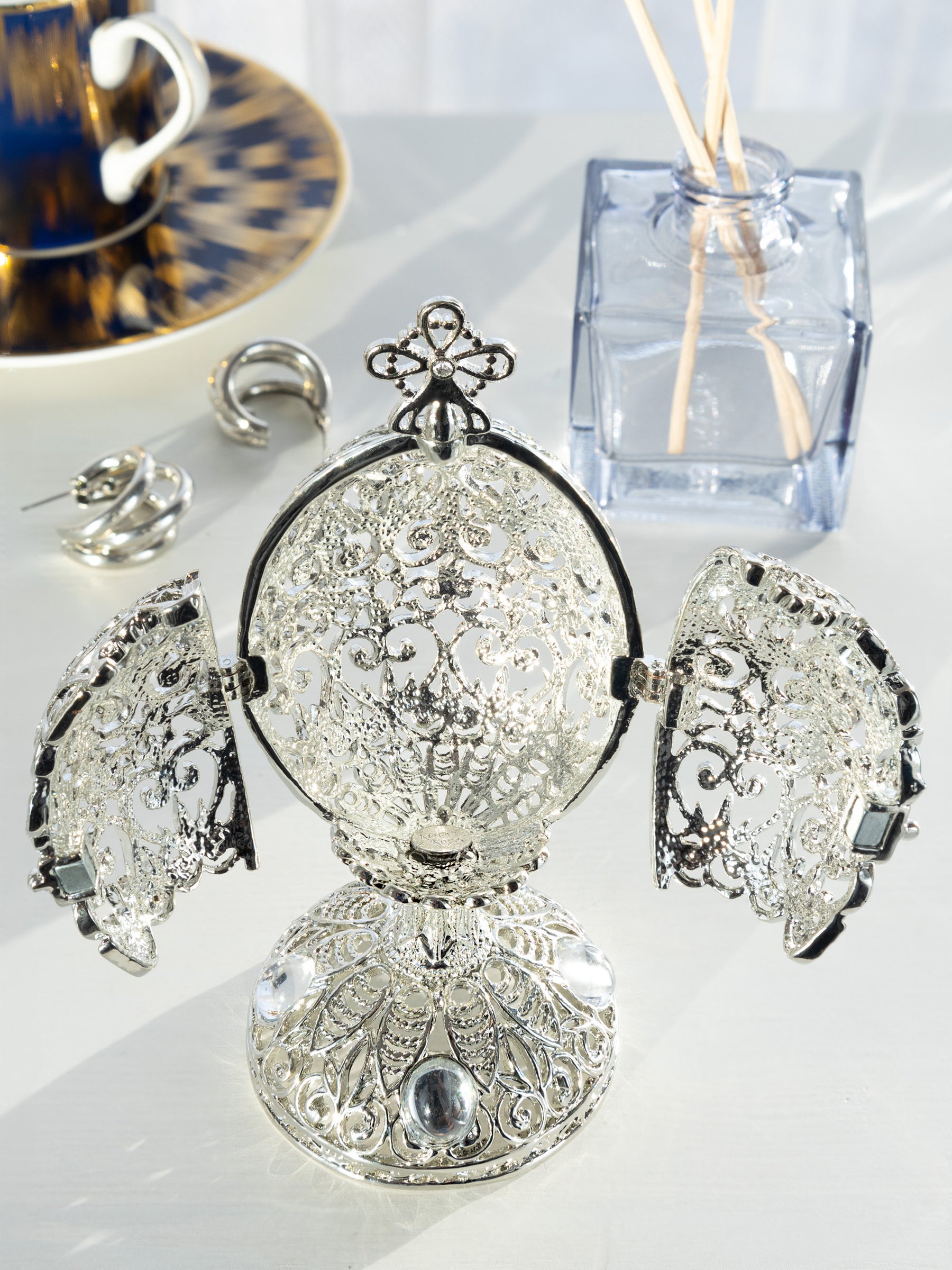 Keren Kopal Silver Easter Egg with Ferris Wheel Surprise Inside