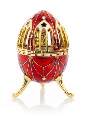 Red Faberge Egg with Horse Carousel Surprise Inside