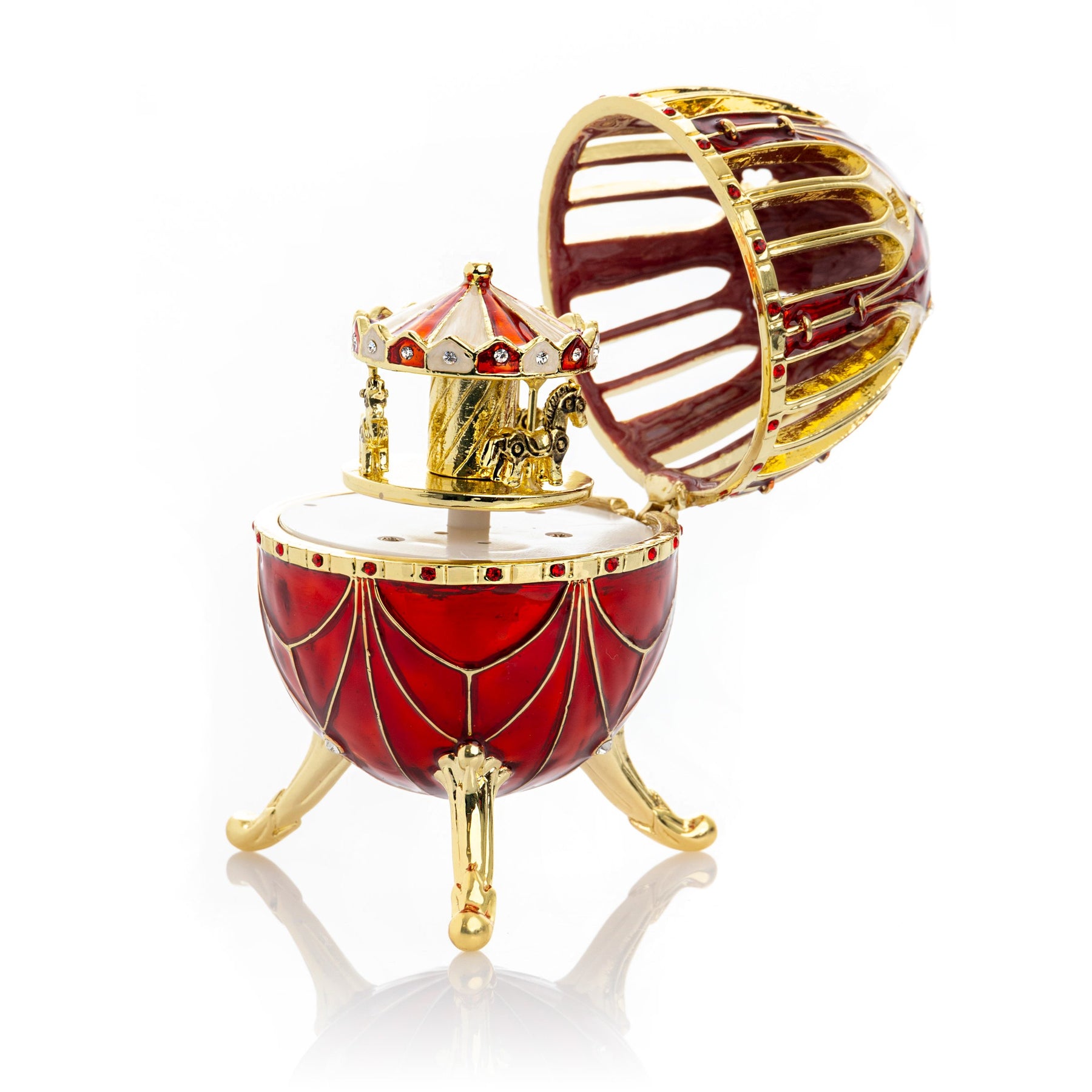 Red Faberge Egg with Horse Carousel Surprise Inside