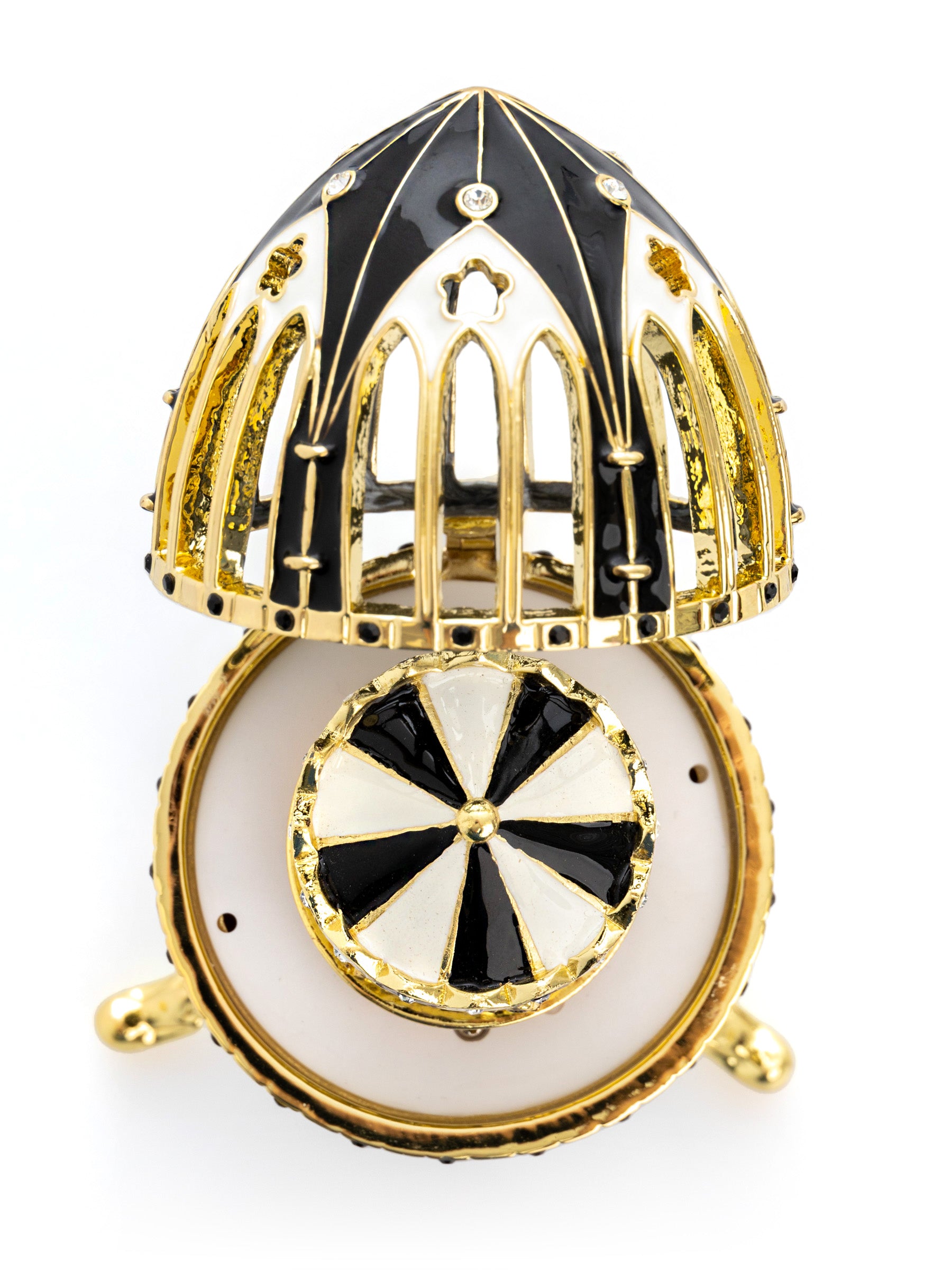 Black and Gold Faberge Egg with Horse Carousel Surprise Inside