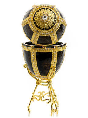 Black & Gold Egg with a Gold crystals Elephant