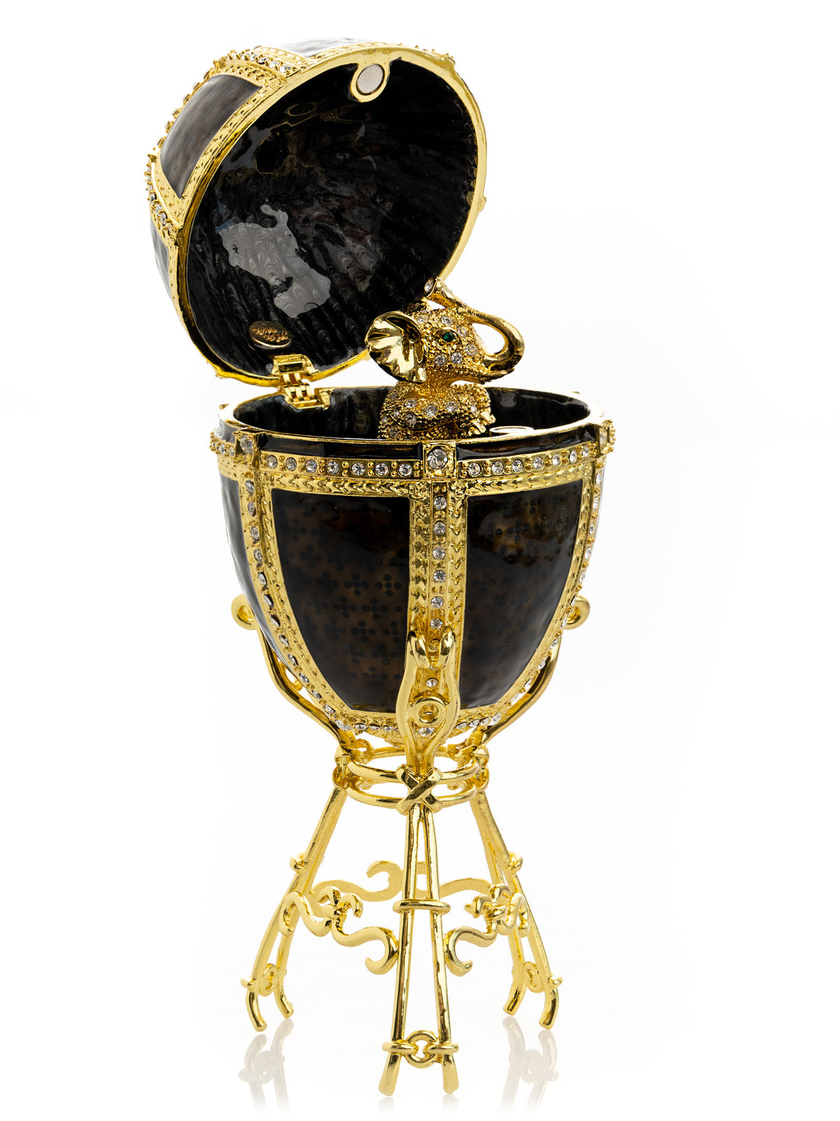 Black & Gold Egg with a Gold crystals Elephant