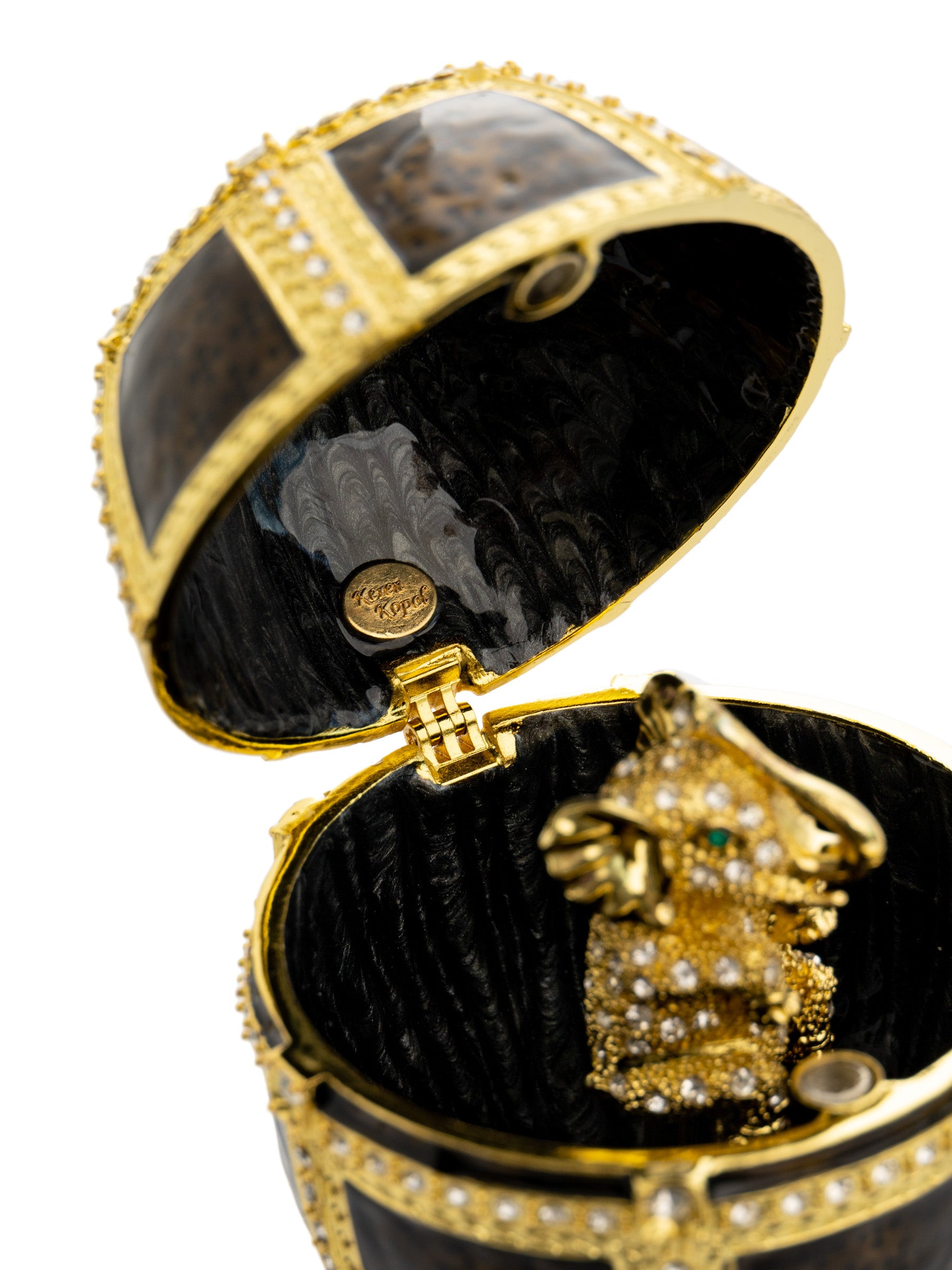 Keren Kopal Black & Gold Egg with a Gold crystals Elephant