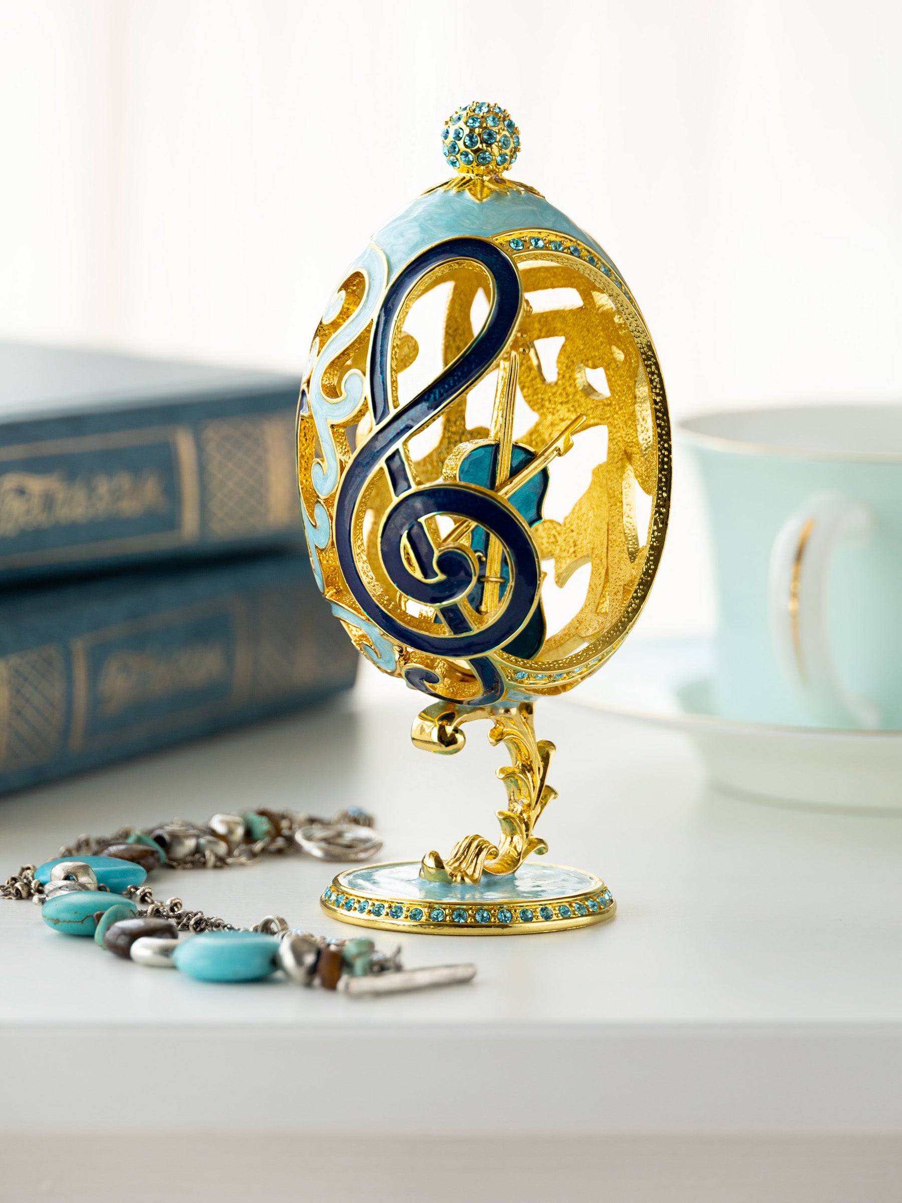 Keren Kopal Treble Clef Faberge Egg with Violin Surprise