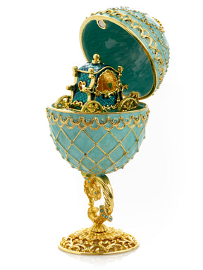 Gold & turquoise Egg with Royal Carriage