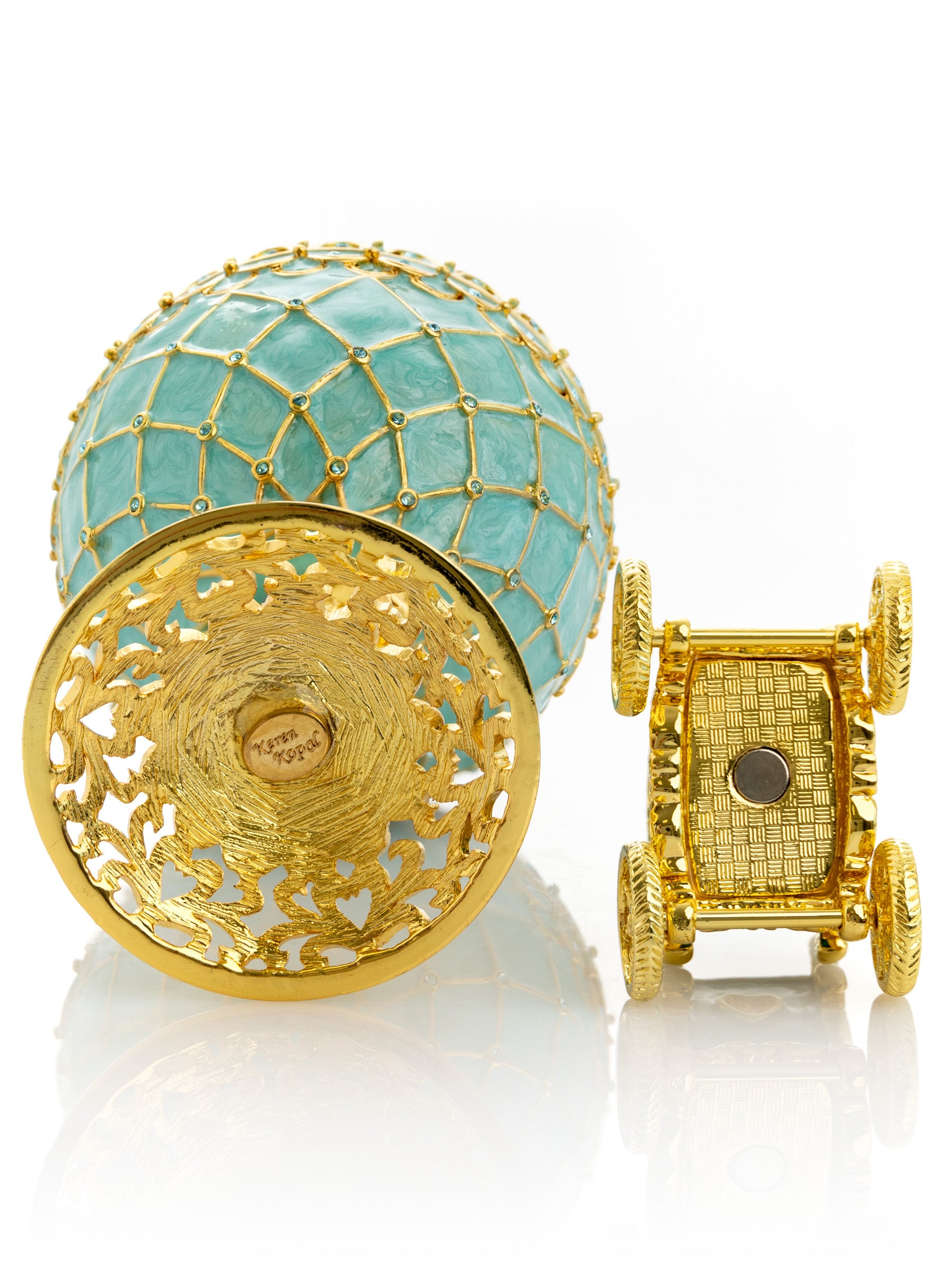 Gold & turquoise Egg with Royal Carriage