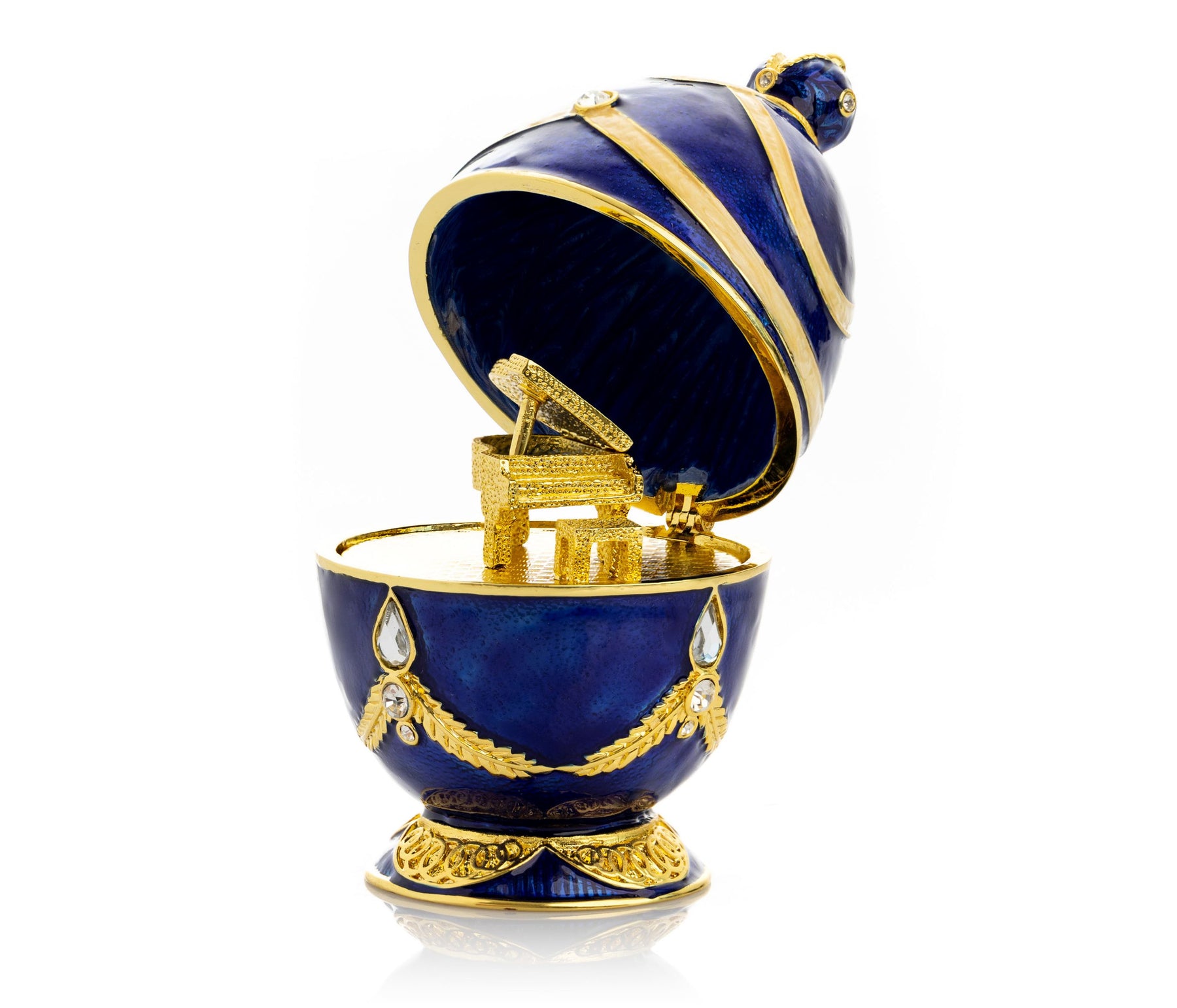 Blue Faberge Egg with Golden Piano Surprise