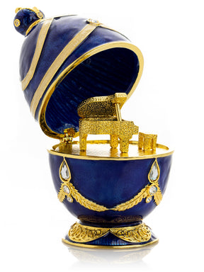 Blue Faberge Egg with Golden Piano Surprise