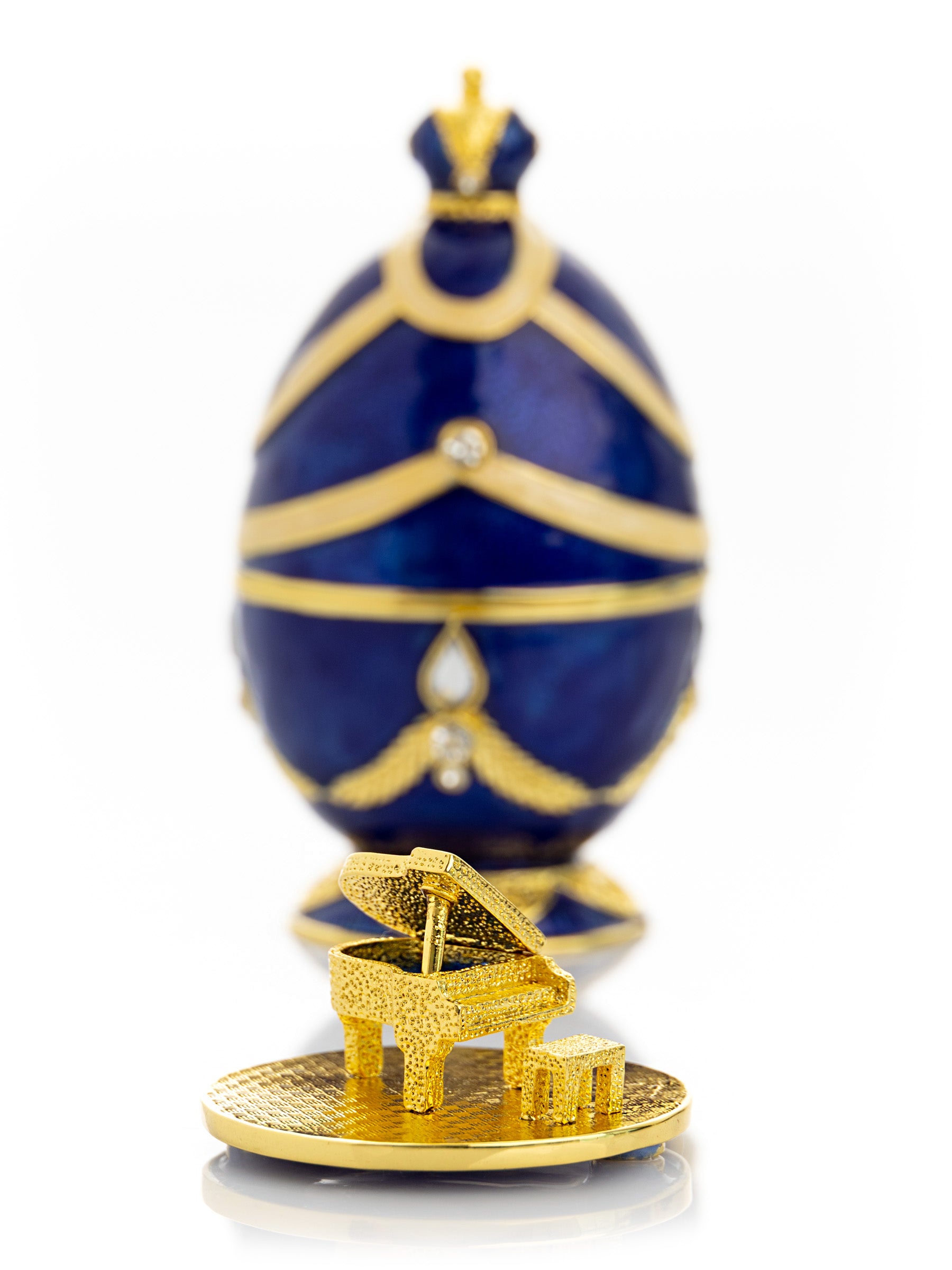 Keren Kopal Blue Faberge Egg with Golden Piano Surprise