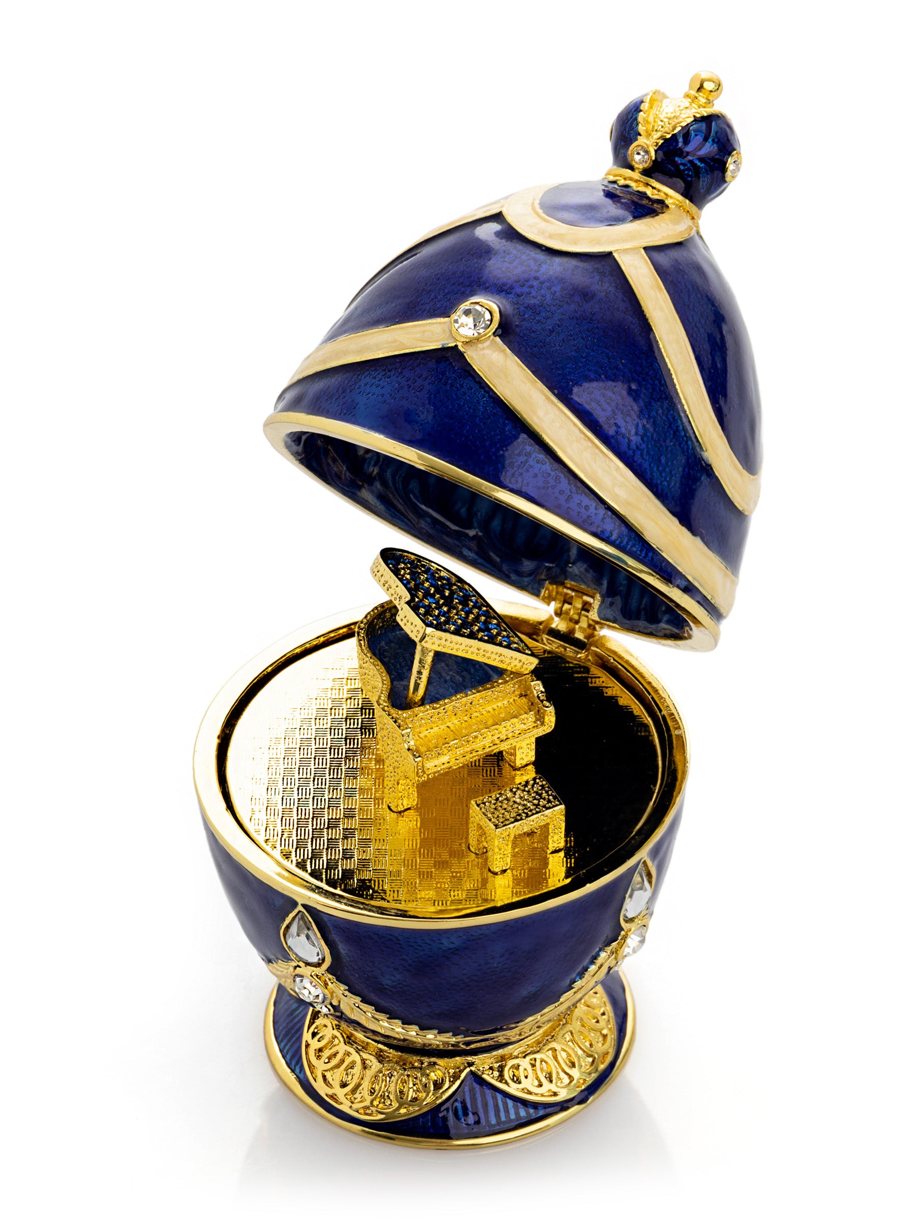 Keren Kopal Blue Faberge Egg with Golden Piano Surprise