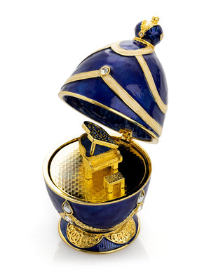 Keren Kopal Blue Faberge Egg with Golden Piano Surprise