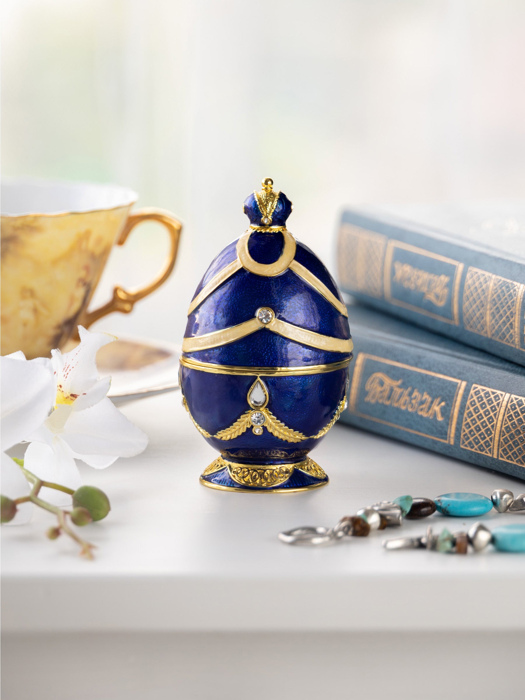 Blue Faberge Egg with Golden Piano Surprise