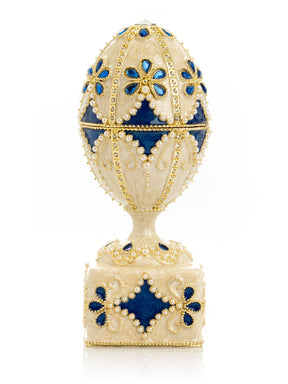 Keren Kopal Pearl Beige Faberge Egg with Swan Hidden compartment