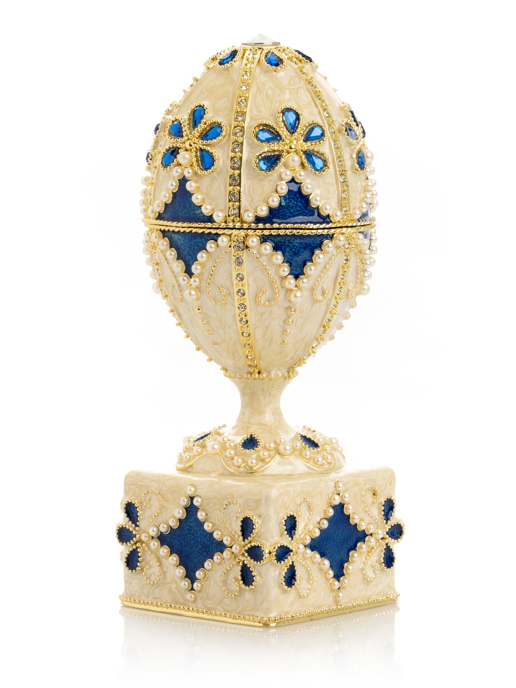 Keren Kopal Pearl Beige Faberge Egg with Swan Hidden compartment