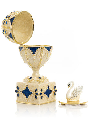 Keren Kopal Pearl Beige Faberge Egg with Swan Hidden compartment