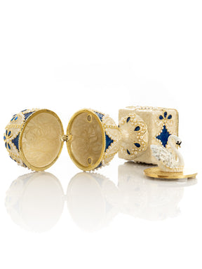 Keren Kopal Pearl Beige Faberge Egg with Swan Hidden compartment