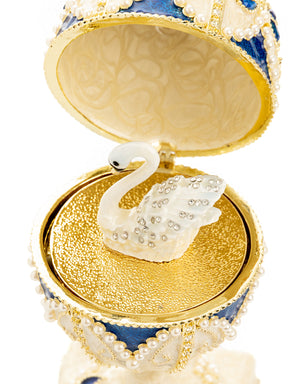 Keren Kopal Pearl Beige Faberge Egg with Swan Hidden compartment