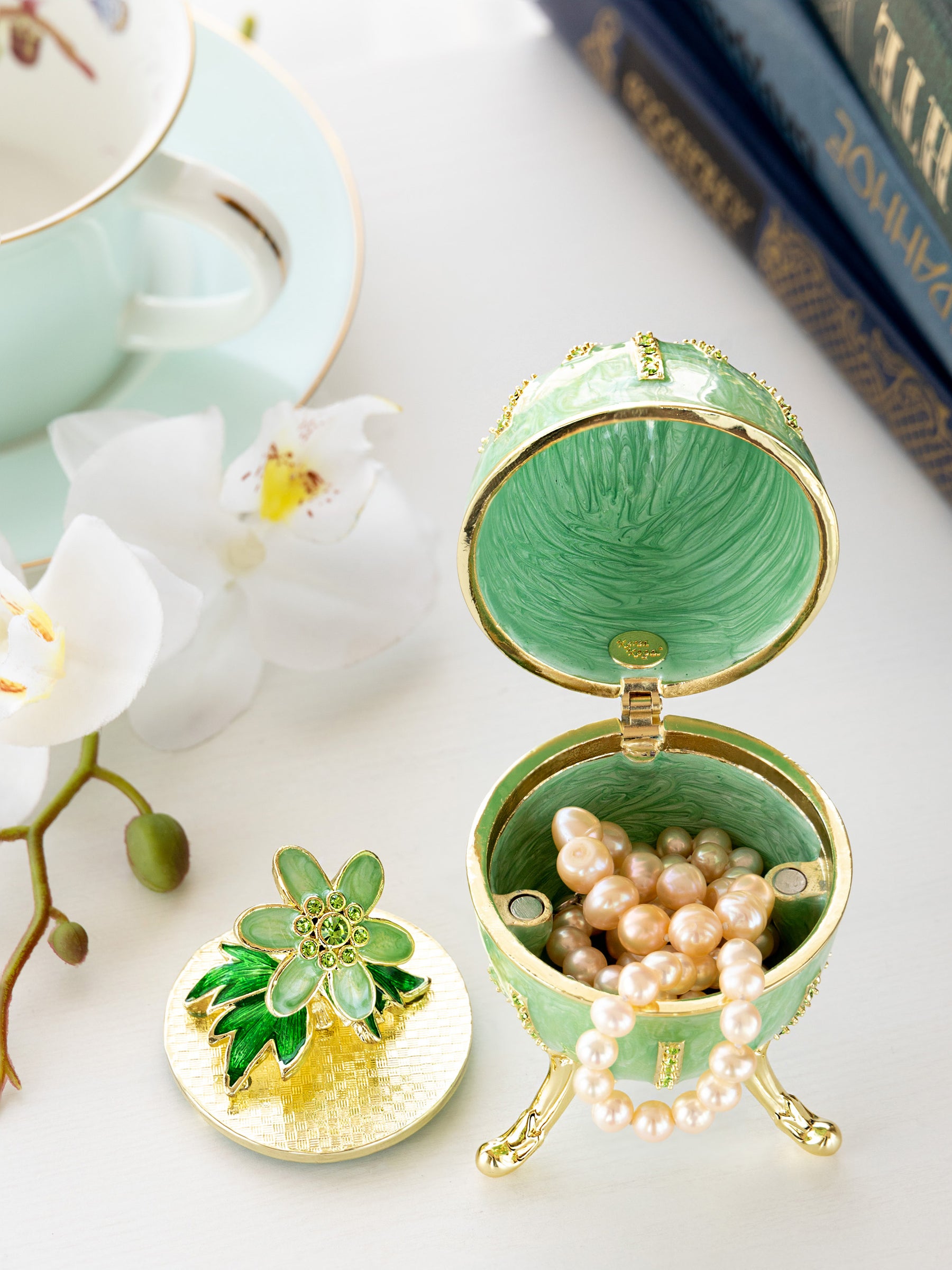 Keren Kopal Green Easter Egg with Flowers Hidden compartment