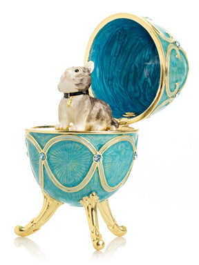 Keren Kopal Turquoise Easter Egg with Cat Hidden compartment