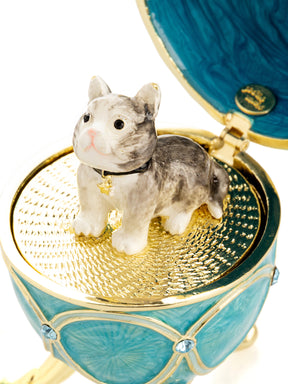 Keren Kopal Turquoise Easter Egg with Cat Hidden compartment