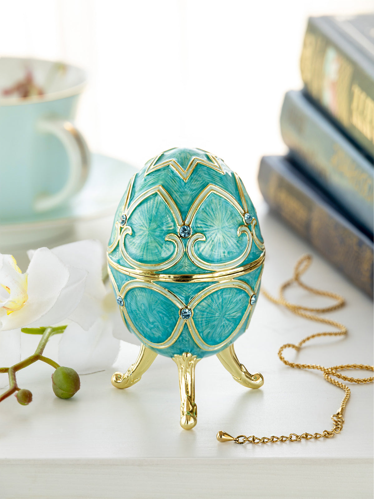 Keren Kopal Turquoise Easter Egg with Cat Hidden compartment