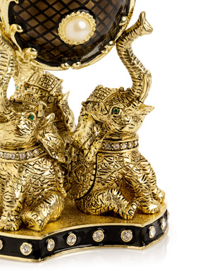 Keren Kopal Regal Brown and Gold Enamel Egg with Elephant Pedestal